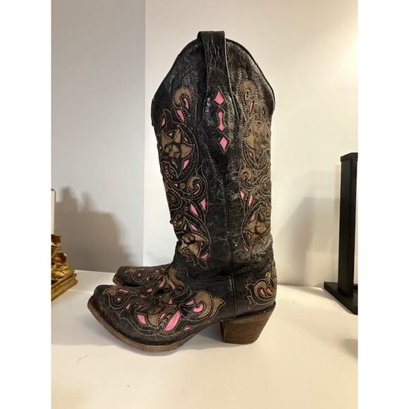 Corral Black Pink Gold Overlay Stitch Western Cowboy Boots Women's 9.5 M - Picture 1 of 7